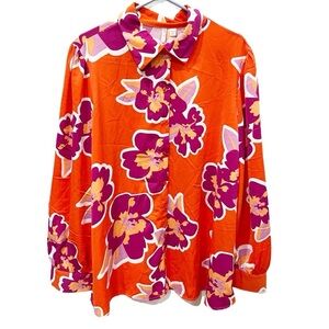 Cato Blouse Women's 22/24W Bold Floral Button Down Hippie Dopamine Boho